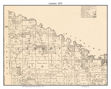 Cambria Blue Earth Co Minnesota 1879 Old Town Map Custom Print Blue