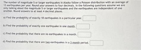 Solved The number of magnitude 5 or larger earthquakes in | Chegg.com