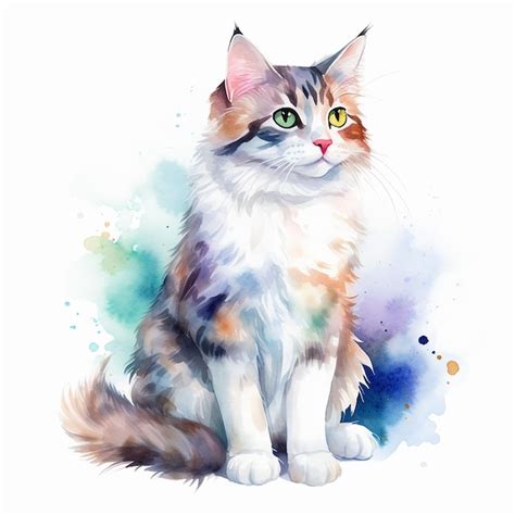 Fesselnde weiße hintergrund katzen aquarell illustration Premium Vektor