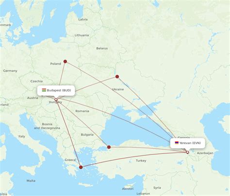 All Flight Routes From Yerevan To Budapest Evn To Bud Flight Routes