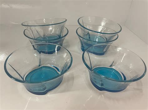 Vintage Clear Blue Glass Dessert Cups Bowls Set of 6 - Etsy