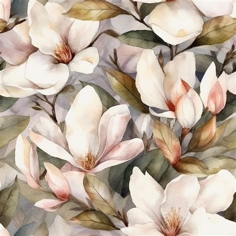 Premium Photo Watercolor Floral Pattern With Magnolia Flowers