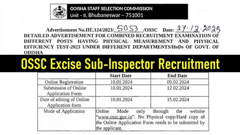 OSSC Excise Sub Inspector Recruitment 2024 33 Vacancies Apply Online