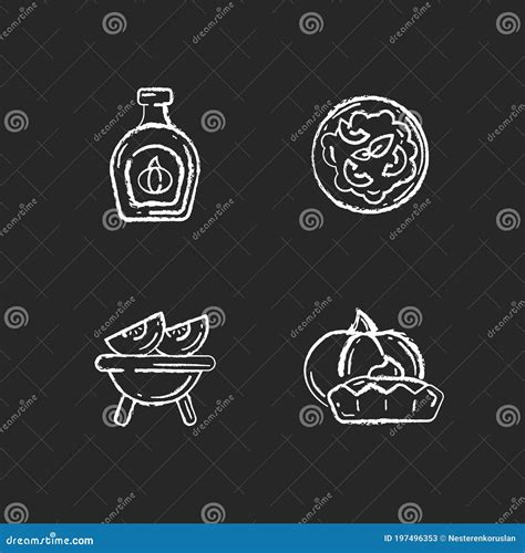 Homemade Food Chalk White Icons Set On Black Background Stock Vector