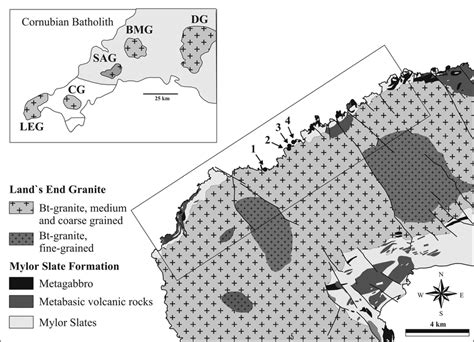 Simplified geological map of the Land's End Granite (after British ...