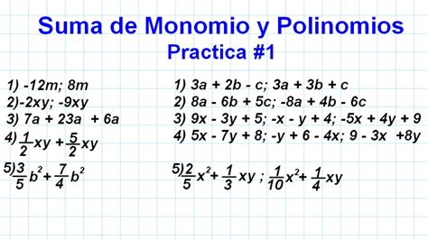 Como Sumar Dos O MÁs Monomios Y Polinomios Operaciones Algebraicas