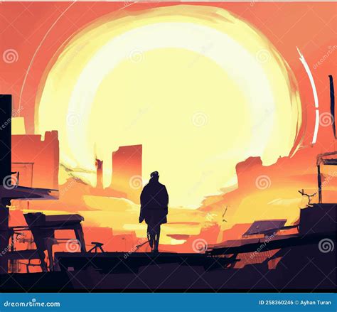 Silhouette of a Man at Sunset . Illustration Stock Illustration - Illustration of decorative ...