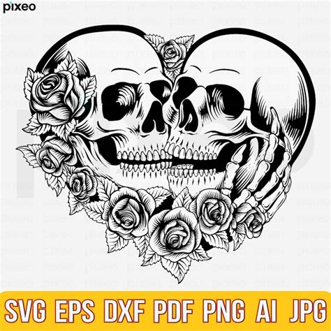 Skull Lovers Svg Skull Svg Dead Skeleton Love Svg Gothic Etsy Canada