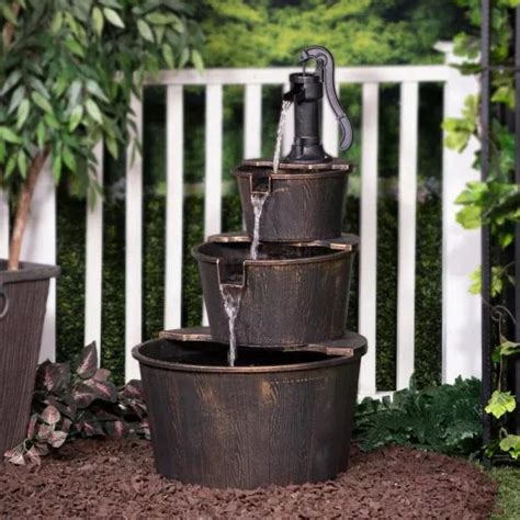 Alpine Corporation In Tall Outdoor Tier Barrel Pump Waterfall