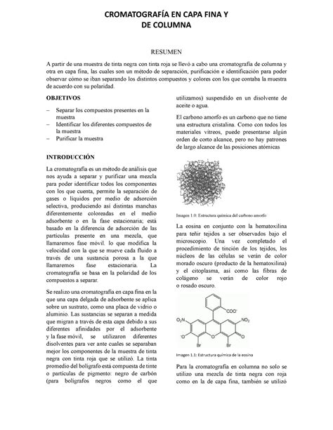 Reporte De Laboratorio Cromatograf A En Capa Fina Y Coluna Resumen A