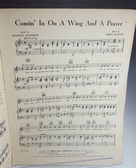 Comin In On A Wing And A Prayer Sheet Music 1943 Piano Voice Guitar