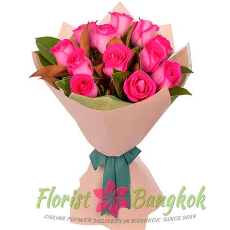 12 Hot Pink Roses Bouquet * Flower Delivery in Bangkok* Florist-Bangkok