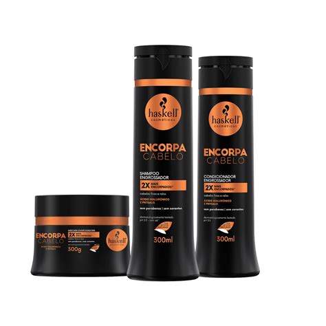 Kit Shampoo Condicionador e Máscara Engrossador Encorpa Cabelo Haskell