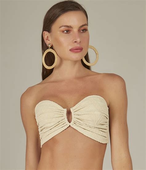 Parte De Arriba De Bikini Top Biquini Scarf Textura Losango Beije