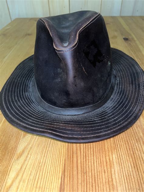 HENSCHEL Mens Brown Genuine Leather Fedora Indiana Jones Hat Large EBay