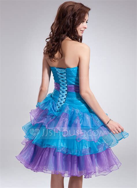 A Lineprincess Sweetheart Knee Length Organza Homecoming Dress With Beading Cascading Ruffles