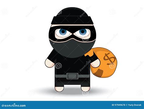 Thief Flat Character Design. Bandit with Big Bag. Robber in Mask. Cartoon Vector Illustration ...