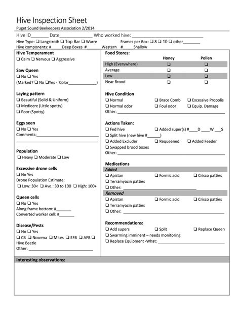 Hive Inspection Sheet Fill Out Sign Online Dochub Free Printable