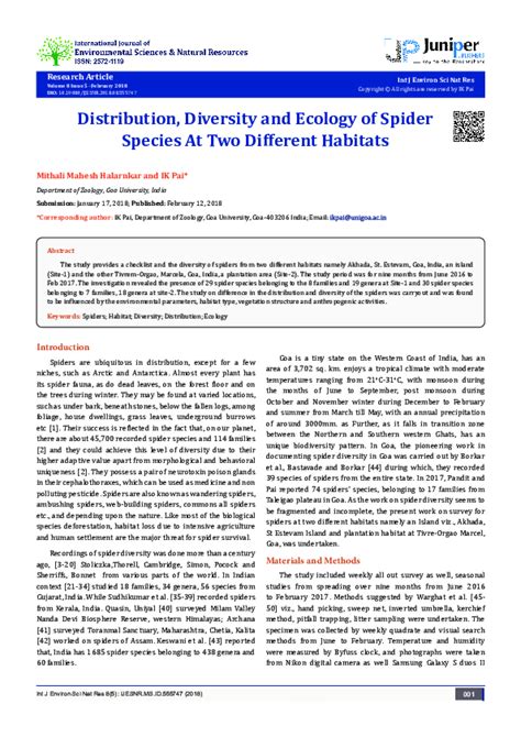 (PDF) Distribution, diversity and ecology of spider species at two ...