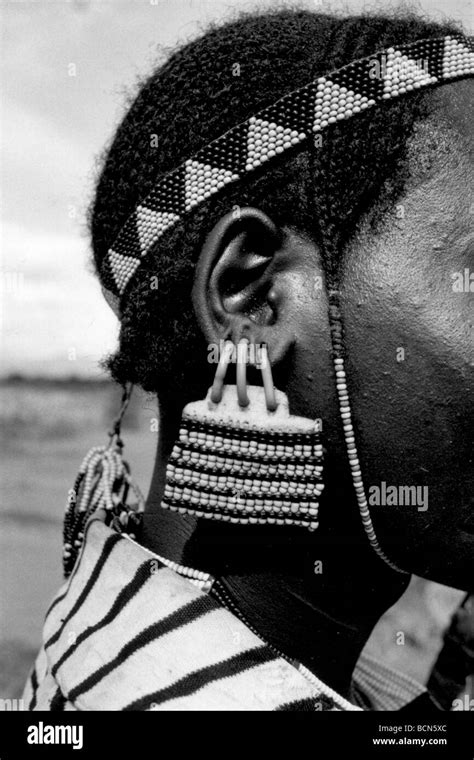 Africa Ethiopia Omo Valley Tribe Tribal Bodi Black And White Stock