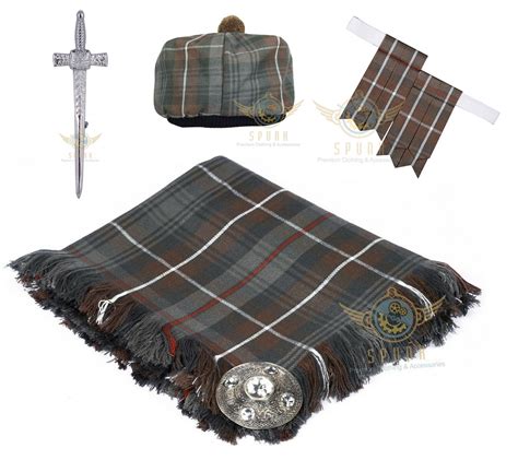 Scottish Mackenzie Weathered Tartan Kilt FLY PLAID Brooch Flashes