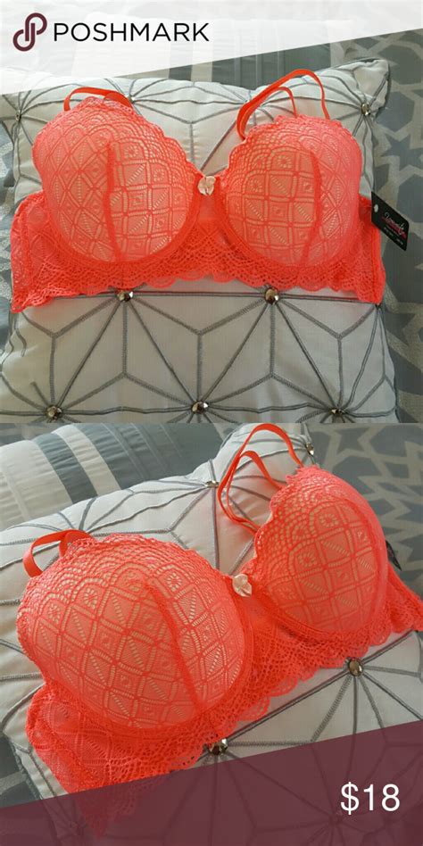 Scalloped Lace Bra Super Cute Neon Coral Lace Bra Featuring Lightly Padded Molded Cups