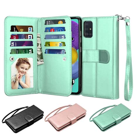 Njjex For Samsung Galaxy A11 A21 A01 A51 A71 4g 5g Cases Wallet Pu Leather 9 Card Slots