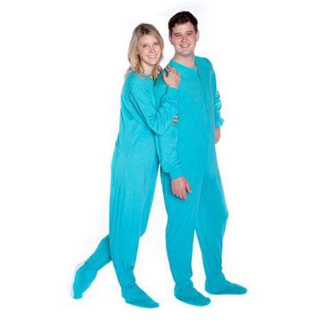 Big Feet Pajamas Adult Aqua Green Jersey Knit One Piece Footy