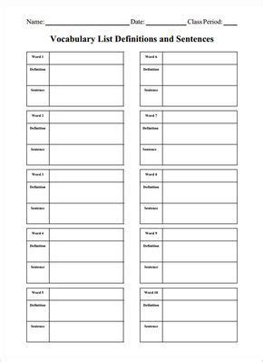 12 Blank Vocabulary Worksheet Templates Word Pdf Artofit