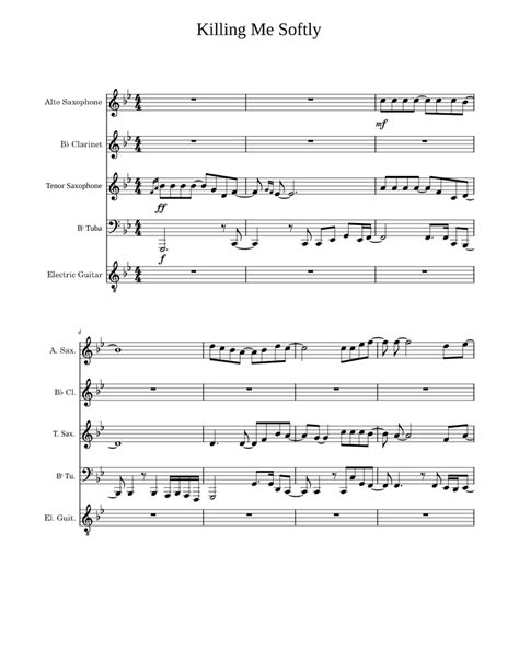 Killing Me Softly Sheet Music For Clarinet In B Flat Saxophone Alto Saxophone Tenor Guitar