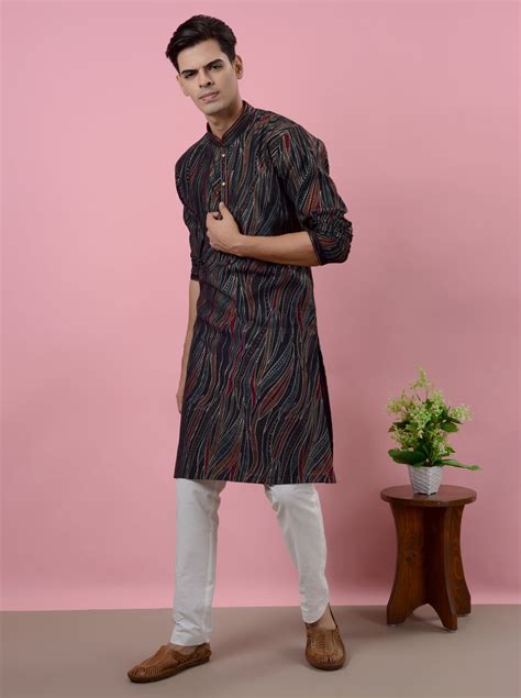 Azania Black Silk Blend Printed Kurta Pajama Jadeblue