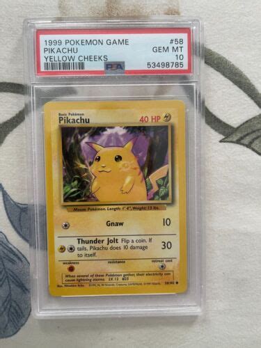 Psa Pikachu Yellow Cheeks Pokemon Card Base Set Unlimited Gem