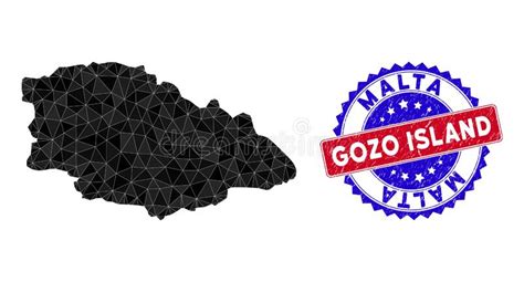 Gozo Island Map Triangle Mesh And Scratched Bicolor Stamp Seal Stock