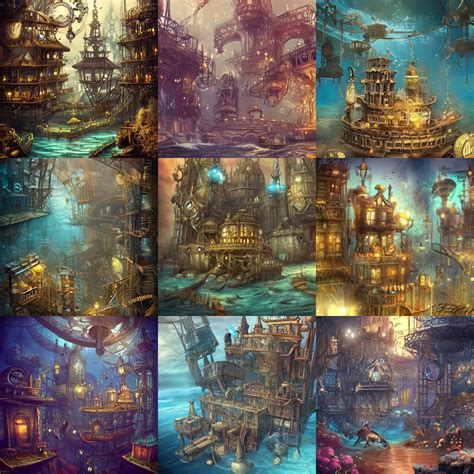 A Beautiful Underwater Steampunk City Stable Diffusion