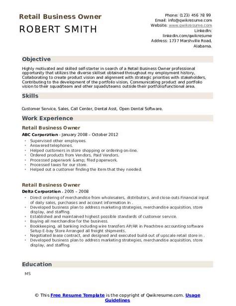 Retail Business Owner Resume Samples Qwikresume