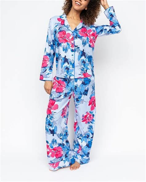 Lyla Floral Print Wide Leg Pyjama Set Blue Floral TKD Lingerie