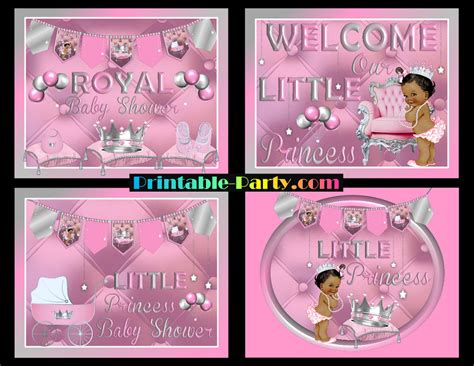 Printable Royal Princess Pink Baby Shower Decorations African American