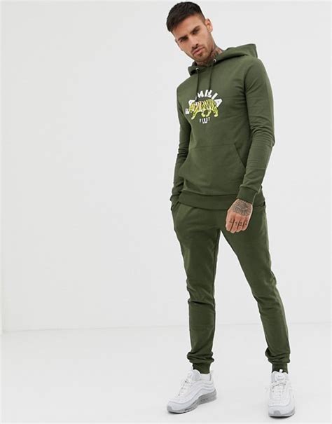 Asos Design Tracksuit Muscle Hoodiesuper Skinny Sweatpants With Tiger