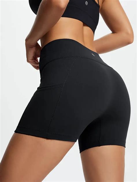 Solid Color Phone Pocket Yoga Shorts High Waist Stretchy Temu New Zealand