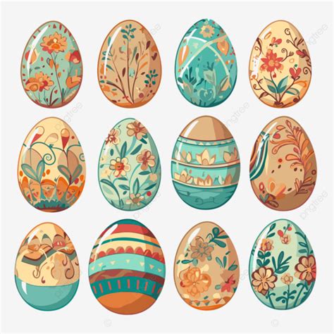 Easter Eggs Vector Sticker Clipart Pastel And Colorful Easter Eggs Set