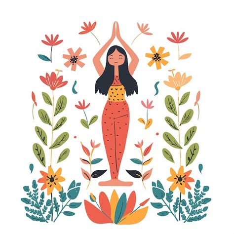 Premium Vector Woman Practicing Yoga Surrounded Plants Standing Tree Pose Peaceful Meditation