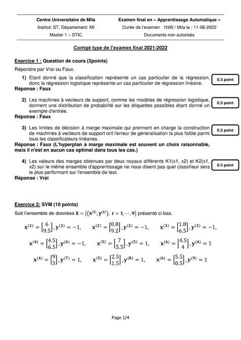 Examen Final 2022 Corrigé type Centre Universitaire de Mila Institut