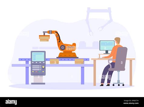 Engineers Control Automated Robot Arms Flat Smart Factory Inspection