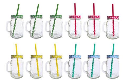 Canecas De Vidro Tampa Canudo Cerveja Drink Suco Mason Jar S Clink