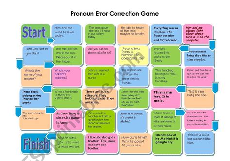 Pronoun Error Correction Gameboard Esl Worksheet By Puddyd