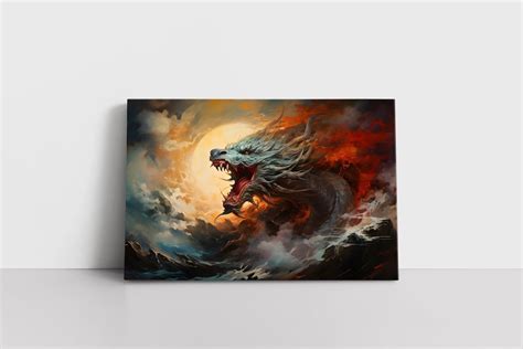 Mythical Dragon Fire & Ice Oil Painting Print on Canvas Bedroom Decor Teen Fantasy Wall Art ...