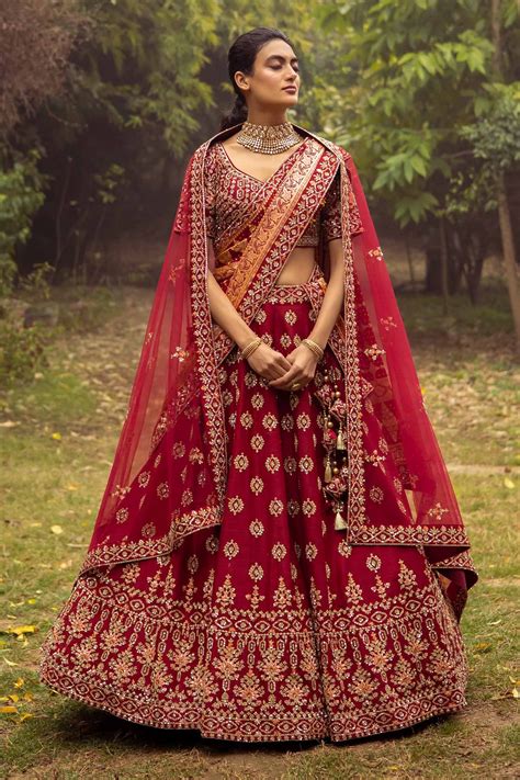 Buy Maroon Lehenga And Blouse Raw Silk Embroidered Floral V Neck