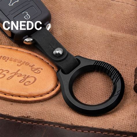 CNEDC Large Brown Black Titanium Alloy Leather Car Keychain Waist Belt