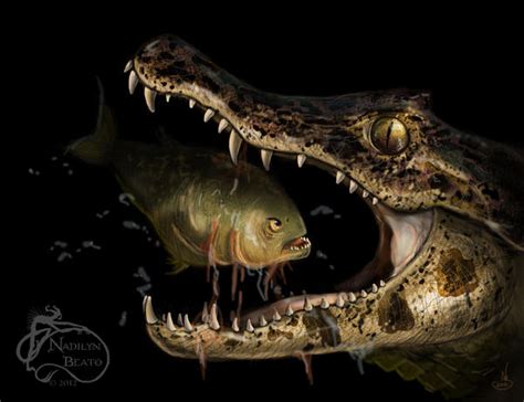 Caiman Crocodile eating a Piranha by NadilynBeato on DeviantArt