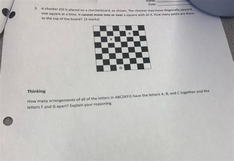 Solved 3 A Checker O Is Placed On A Checkerboard As